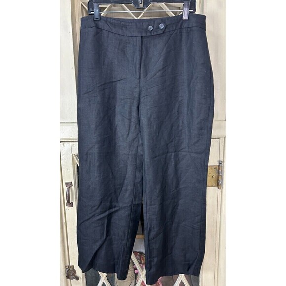 Emma James Womens Size 12 Black Linen Blend Wide Straight Leg Ankle Pants N4 - Picture 2 of 12